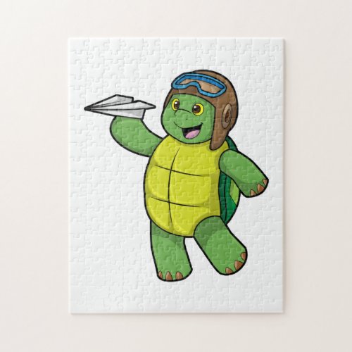 Turtle as Pilot with Paper plane Jigsaw Puzzle