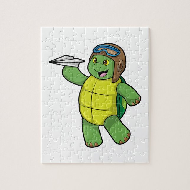 Turtle as Pilot with Paper plane Jigsaw Puzzle (Vertical)