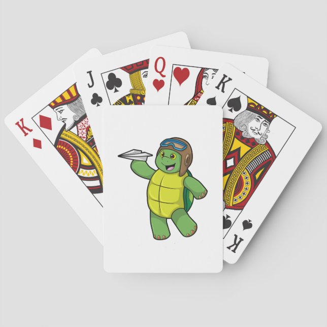 Turtle as Pilot with Paper plane Poker Cards (Back)