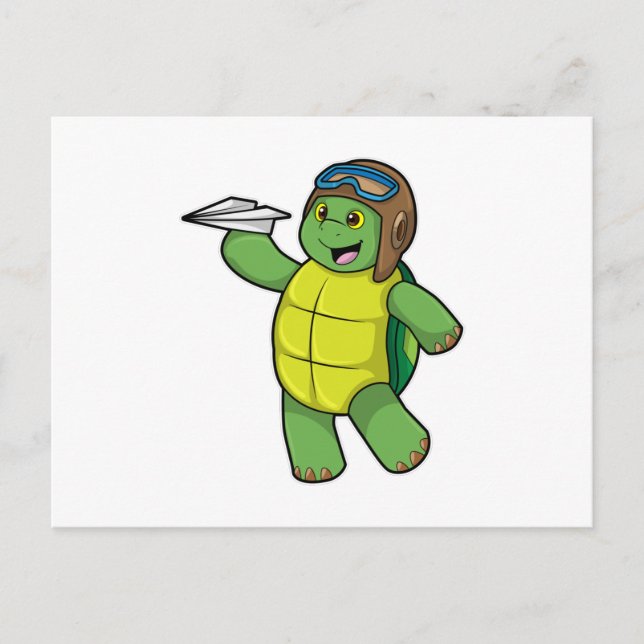 Turtle as Pilot with Paper plane Postcard (Front)