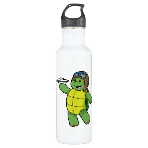 Turtle as Pilot with Paper plane Stainless Steel Water Bottle