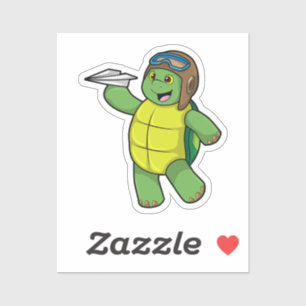 Turtle as Pilot with Paper plane Sticker