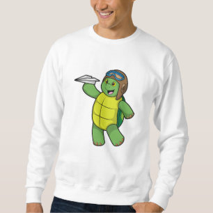 Turtle as Pilot with Paper plane Sweatshirt