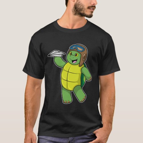 Turtle as Pilot with Paper plane T_Shirt