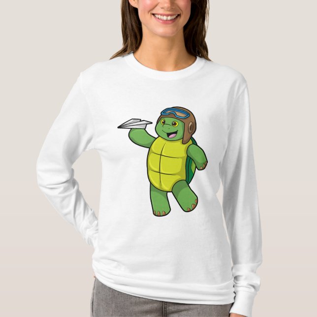 Turtle as Pilot with Paper plane T-Shirt (Front)
