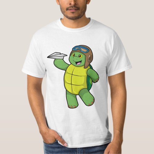 Turtle as Pilot with Paper plane T_Shirt