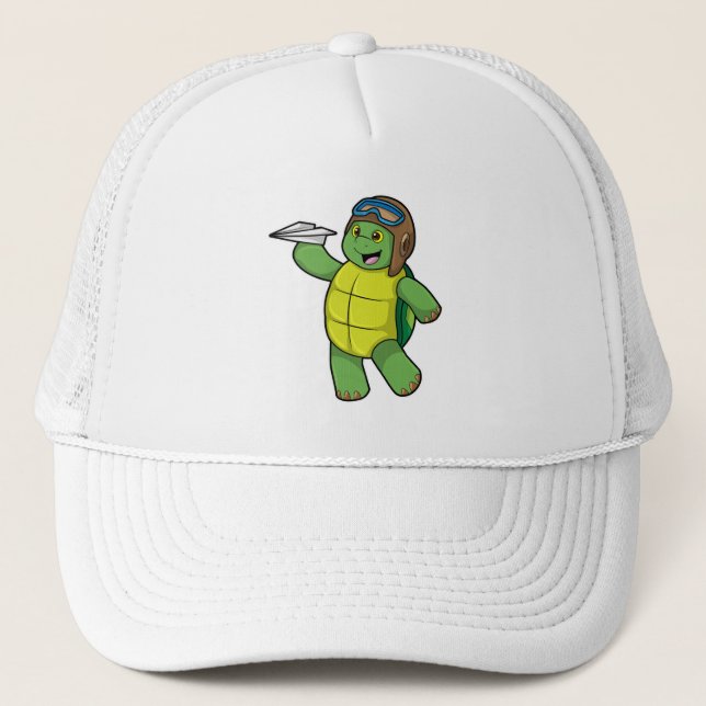 Turtle as Pilot with Paper plane Trucker Hat (Front)