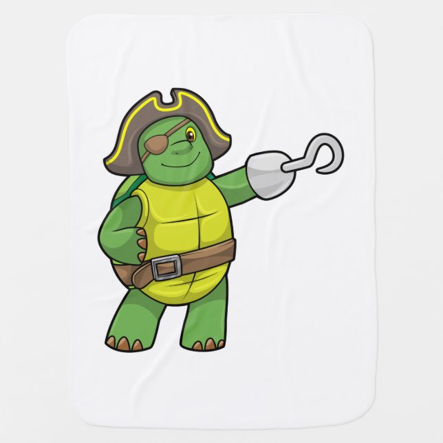 Turtle as Pirate with Hooked hand & Eye patch Baby Blanket (Front)