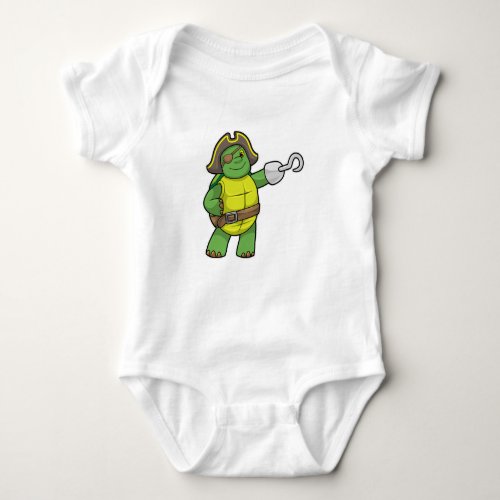 Turtle as Pirate with Hooked hand  Eye patch Baby Bodysuit