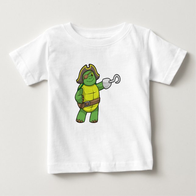 Turtle as Pirate with Hooked hand & Eye patch Baby T-Shirt (Front)