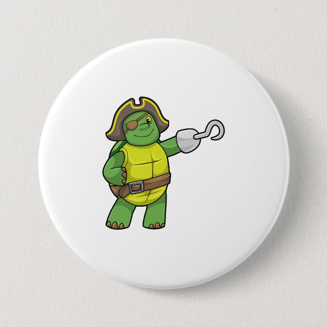 Turtle as Pirate with Hooked hand & Eye patch Button (Front)