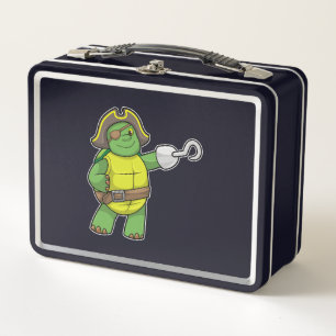 Turtle as Pirate with Hooked hand & Eye patch Metal Lunch Box