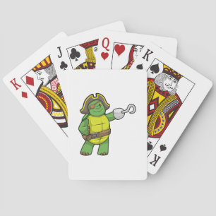 Turtle as Pirate with Hooked hand & Eye patch Poker Cards