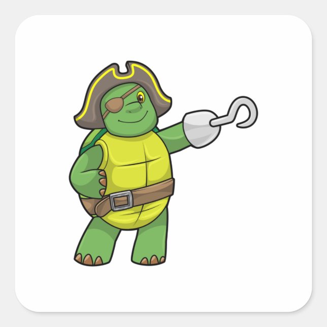 Turtle as Pirate with Hooked hand & Eye patch Square Sticker (Front)