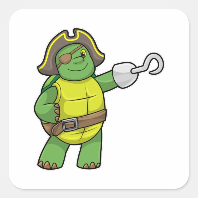 Turtle as Pirate with Hooked hand & Eye patch Square Sticker (Front)