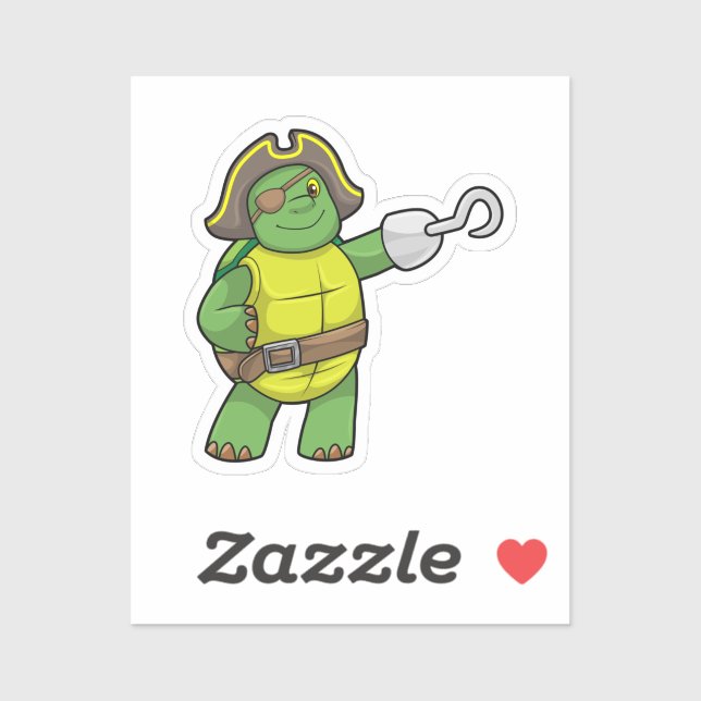 Turtle as Pirate with Hooked hand & Eye patch Sticker (Sheet)