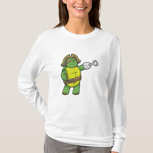 Turtle as Pirate with Hooked hand & Eye patch T-Shirt (Front)