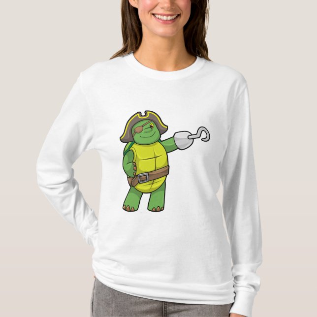 Turtle as Pirate with Hooked hand & Eye patch T-Shirt (Front)