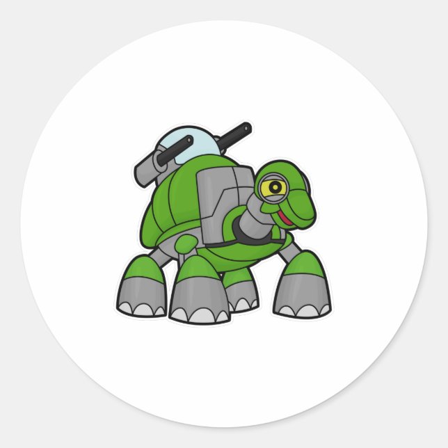 Turtle as Robot with Cannons Classic Round Sticker (Front)