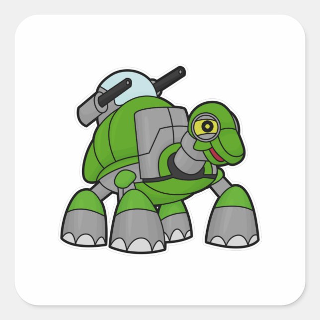 Turtle as Robot with Cannons Square Sticker (Front)