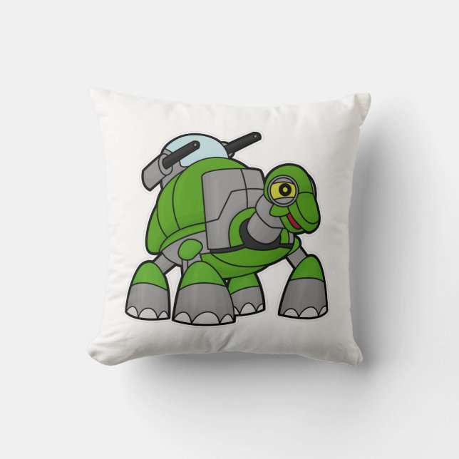Turtle as Robot with Cannons Throw Pillow (Front)