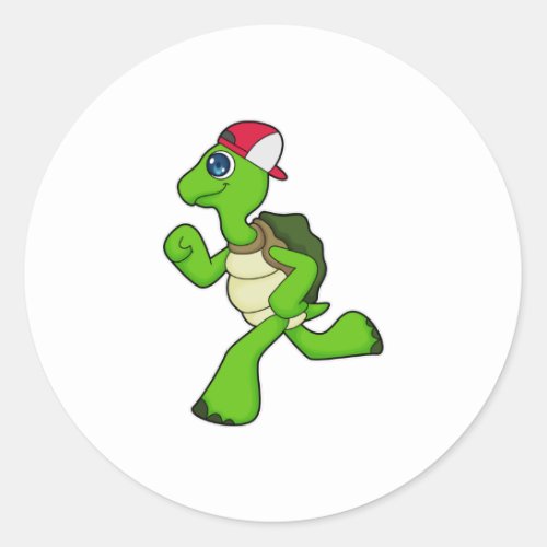 Turtle as Runner with Cap Classic Round Sticker
