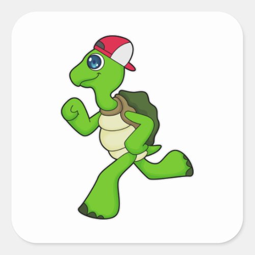 Turtle as Runner with Cap Square Sticker