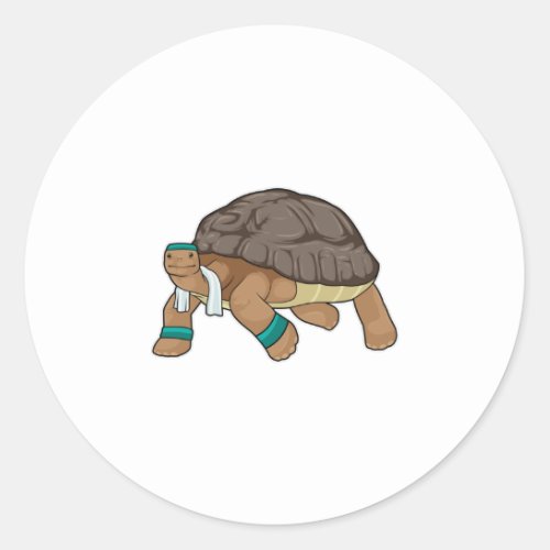 Turtle as Runner with Towel Classic Round Sticker