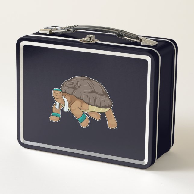Turtle as Runner with Towel Metal Lunch Box (Front)