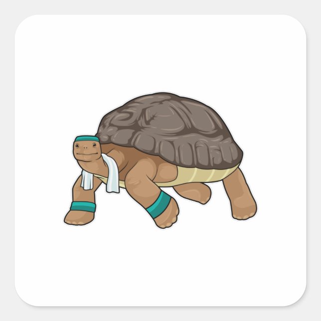 Turtle as Runner with Towel Square Sticker (Front)