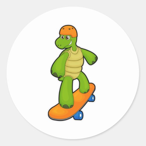 Turtle as Skateboarder with Skateboard  Helmet Classic Round Sticker