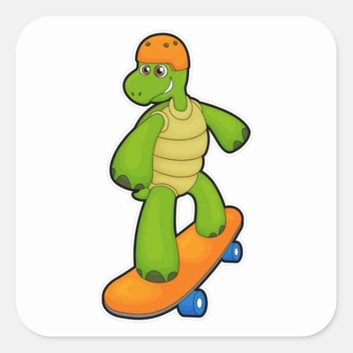 Turtle as Skateboarder with Skateboard  Helmet Square Sticker