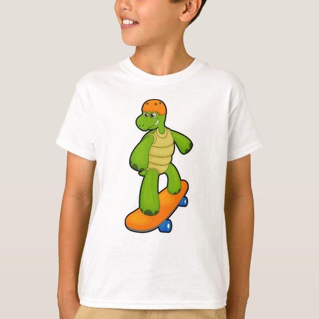 Turtle as Skateboarder with Skateboard & Helmet T-Shirt (Front)