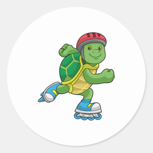 Turtle as Skater with Inline skates  Helmet Classic Round Sticker