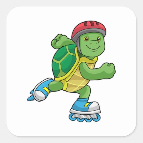 Turtle as Skater with Inline skates  Helmet Square Sticker