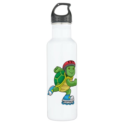 Turtle as Skater with Inline skates  Helmet Stainless Steel Water Bottle