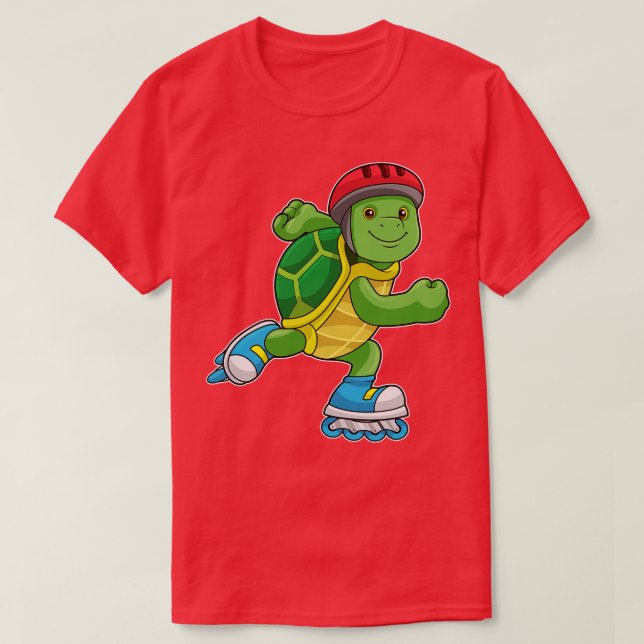 Turtle as Skater with Inline skates Helmet T-Shirt (Design Front)