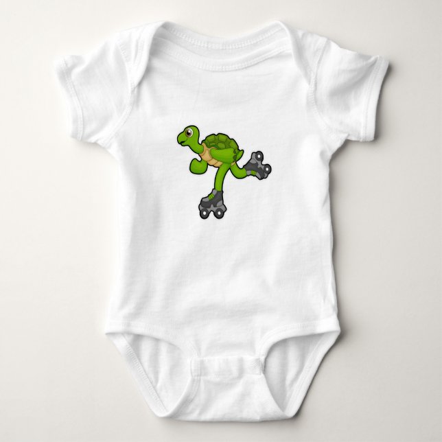 Turtle as Skater with Roller skates Baby Bodysuit (Front)