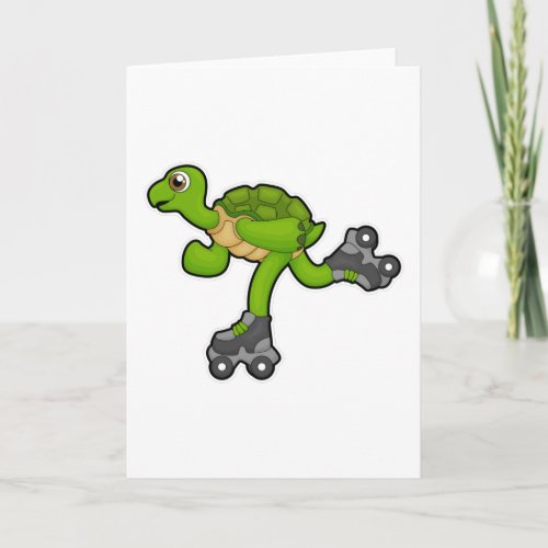 Turtle as Skater with Roller skates Card