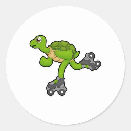 Turtle as Skater with Roller skates Classic Round Sticker