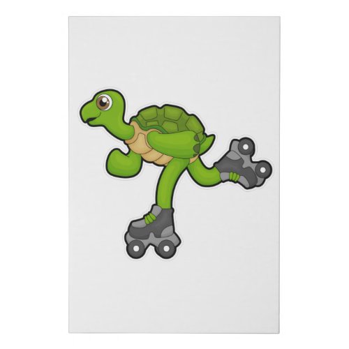 Turtle as Skater with Roller skates Faux Canvas Print