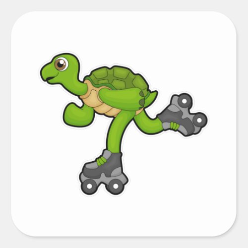 Turtle as Skater with Roller skates Square Sticker