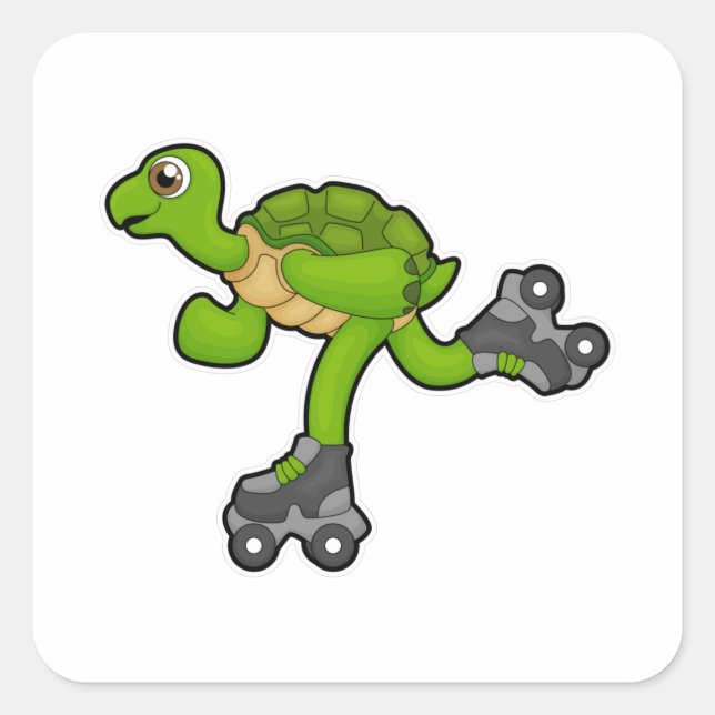 Turtle as Skater with Roller skates Square Sticker (Front)
