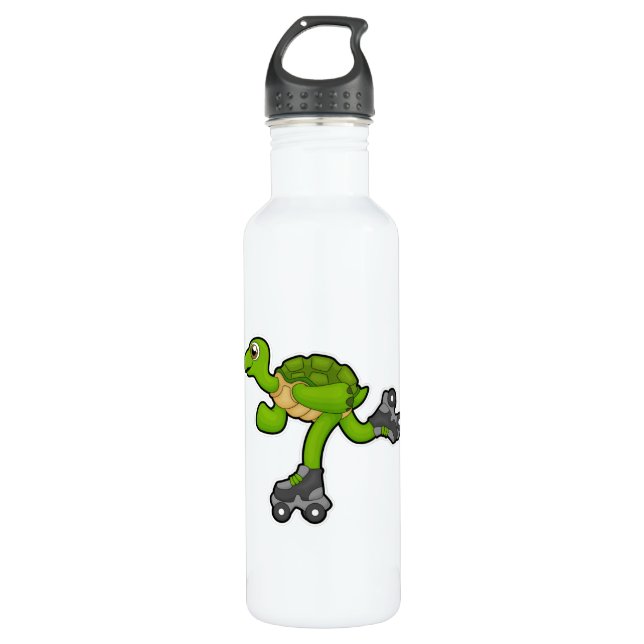 Turtle as Skater with Roller skates Stainless Steel Water Bottle (Front)