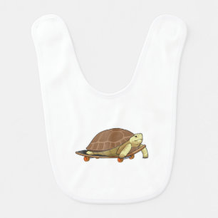 Turtle as Skater with Skateboard Baby Bib