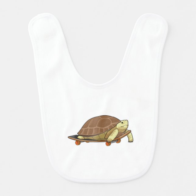 Turtle as Skater with Skateboard Baby Bib (Front)