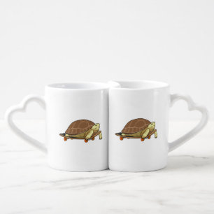 Turtle as Skater with Skateboard Coffee Mug Set