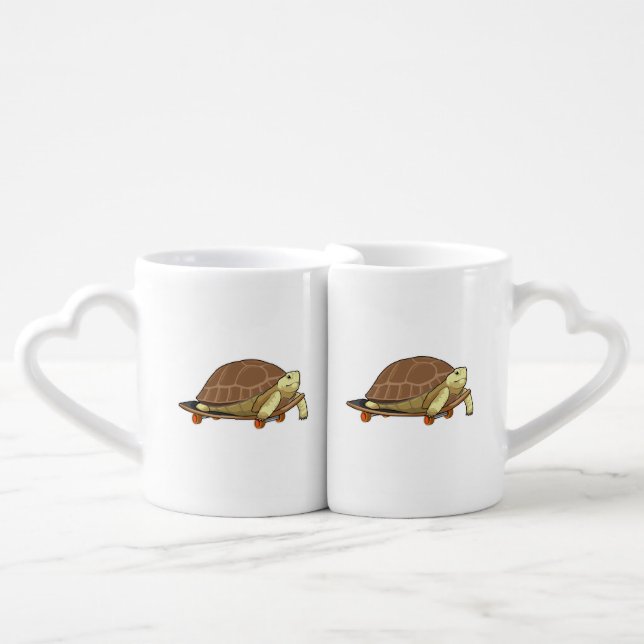Turtle as Skater with Skateboard Coffee Mug Set (Front Nesting)