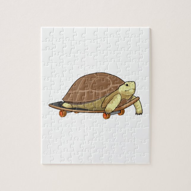 Turtle as Skater with Skateboard Jigsaw Puzzle (Vertical)