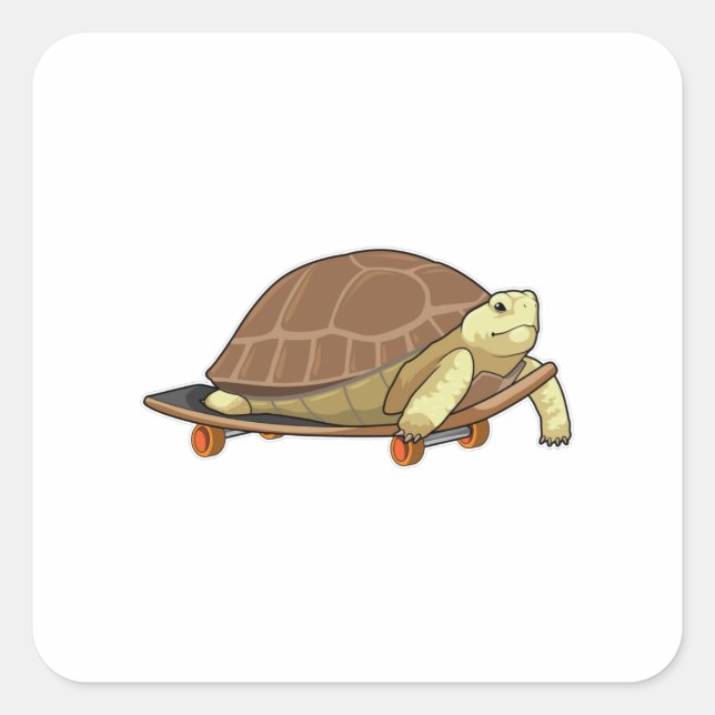 Turtle as Skater with Skateboard Square Sticker (Front)
